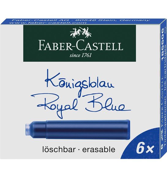 FABER-CASTELL Fountain Pen Ink Cartridge - Pack of 6 - Blue