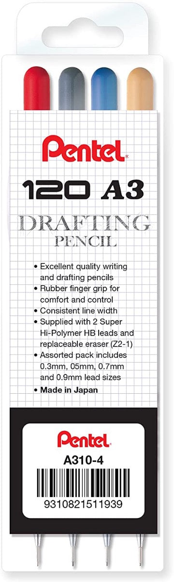 PENTEL 120 A3 DX Drafting Pencil - SET OF 4 - 0.3/0.5/0.7/0.9mm