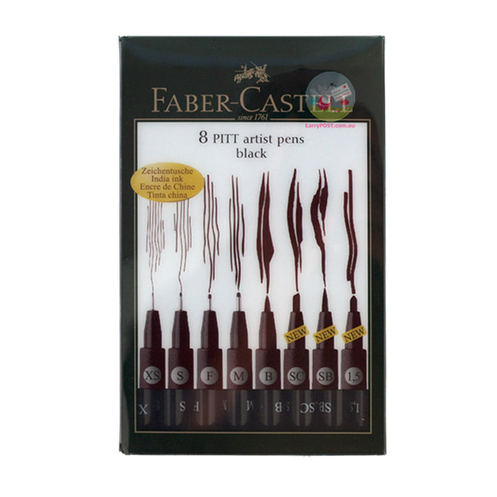 FABER-CASTELL Pitt Artist Pen - 8 (XS, S, F, M, B, SC, SB, 1.5) - Black