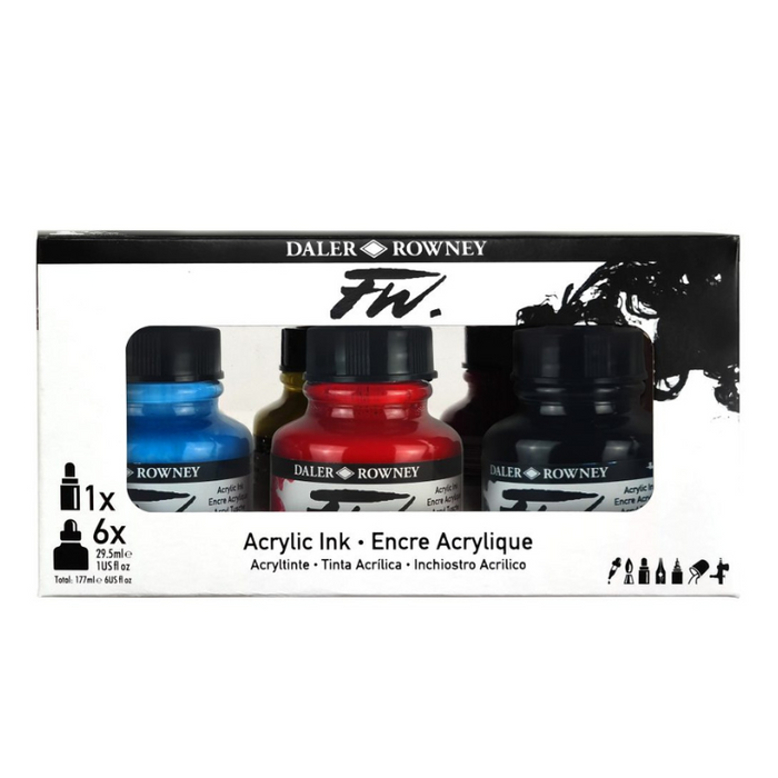 DALER-ROWNEY FW Acrylic Ink - 29.5mL x 6 - Primary Set (includes 1 Marker) (Copy)