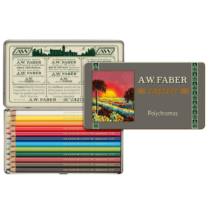 A.W. Faber Polychromos colored pencils set with packaging on a white background