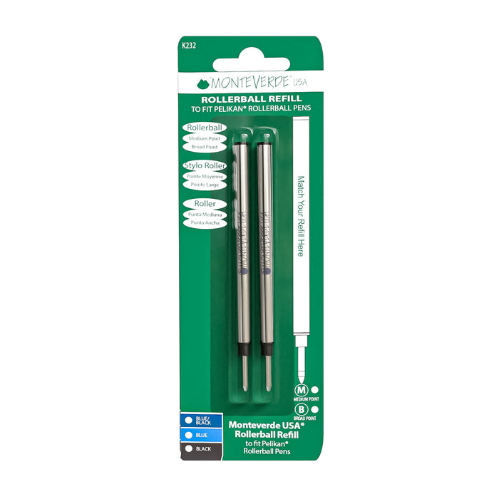 MONTEVERDE USA Capless Ceramic Gel Refill (K232) to fit PELIKAN Rollerball - Pack of 2 - Black