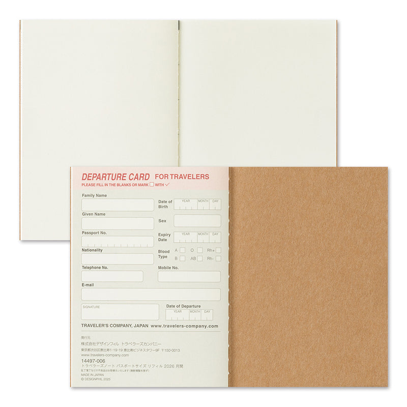 2026 Traveler's Company - Diary Insert - Passport Size - Monthly Planner