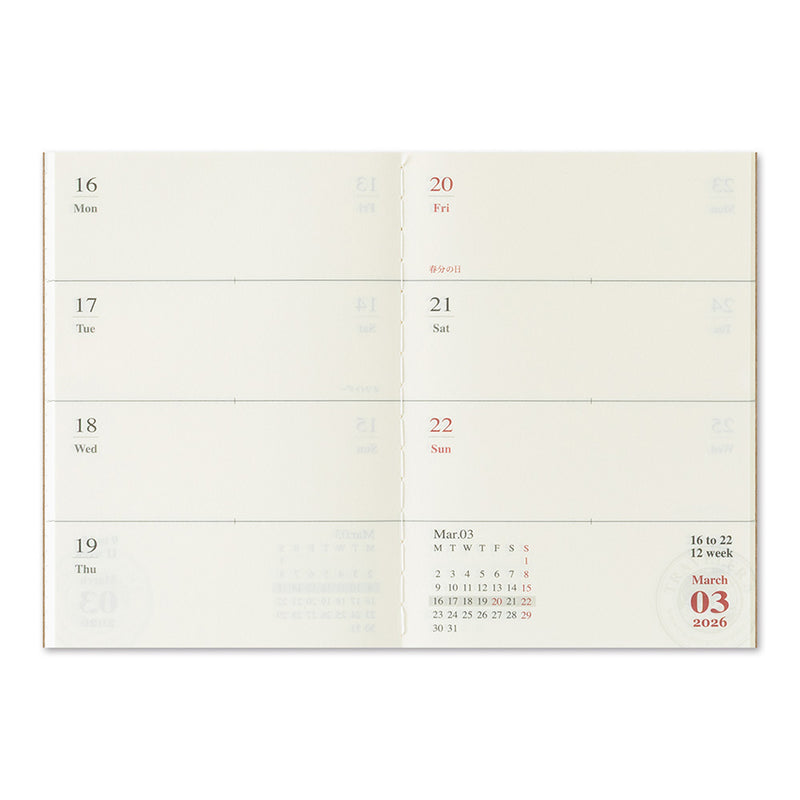2026 Traveler's Company - Diary Insert - Passport Size - Weekly Horizontal Planner