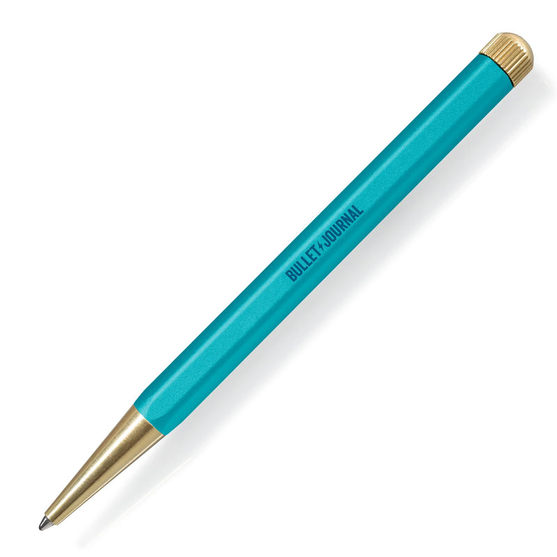 Drehgriffel Bullet Journal Edition - Gel Twist Pen - Black Ink (0.5mm) - Brass Tip - Aluminium Barrel in Turquoise