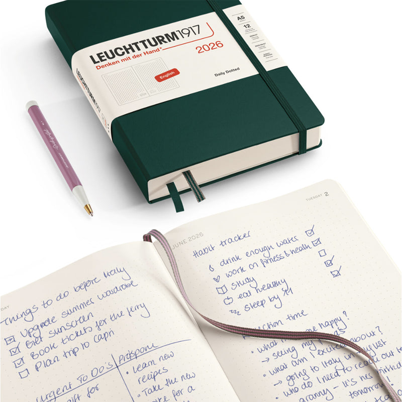 2026 LEUCHTTURM1917 Daily Diary Planner - Hard Cover - Dotted Format - Medium (A5)