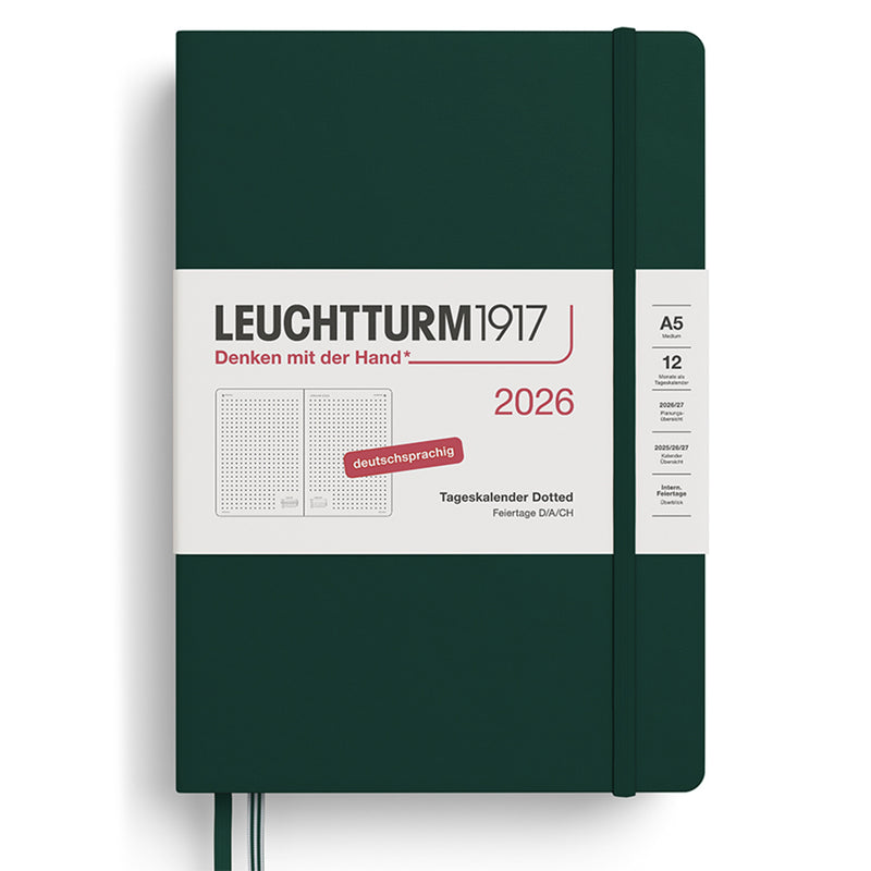 2026 LEUCHTTURM1917 Daily Diary Planner - Hard Cover - Dotted Format - Medium (A5)