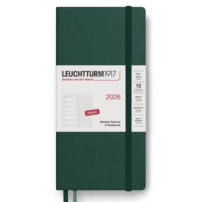 2026 LEUCHTTURM1917 Weekly Planner and Notebook - Dotted Format - Hard Cover - Wallet (B6 Slim)
