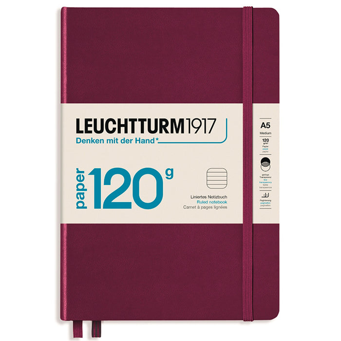 LEUCHTTURM1917 120gsm Classic Hard Cover Notebook - Medium (A5) - Ruled - Port Red