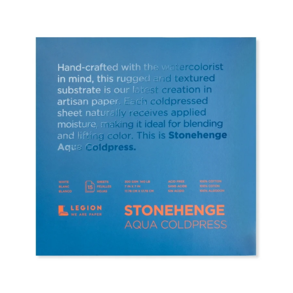 LEGION Stonehenge Aqua Watercolour Block - 300gsm - 100% Cotton - Cold Press - Square (10 x 10") - 15 Sheets