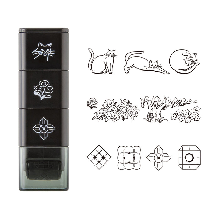 MIDORI - Paintable Roller Stamp - Cat and Landscape
