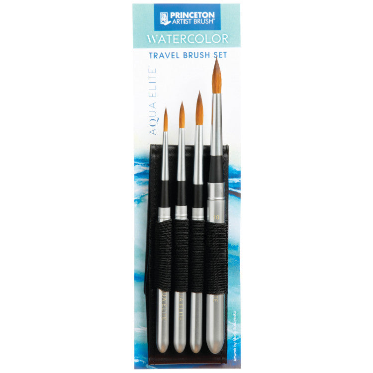 PRINCETON Aqua Elite - Synthetic Kolinsky Travel Brushes - Set 4 (Sizes 4, 6, 8, 10)