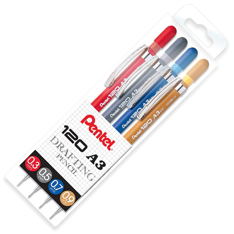 PENTEL 120 A3 DX Drafting Pencil - SET OF 4 - 0.3/0.5/0.7/0.9mm