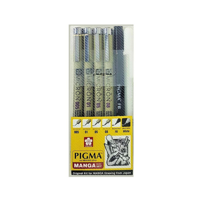 SAKURA Manga Pigma Set 6 (includes 4 Microns, FB Brush, Gelly Roll White)