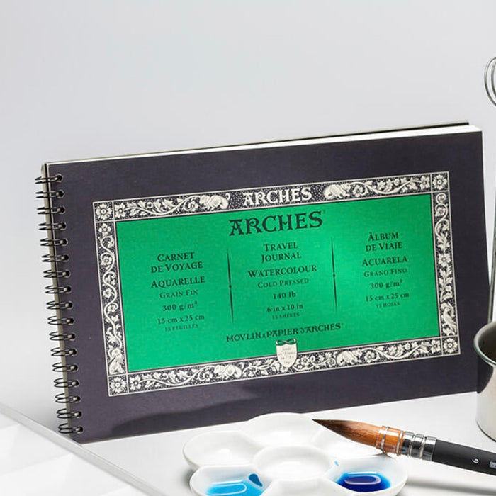 ARCHES Watercolour Travel Journal (Cold Pressed, Medium) 300g - 15 Sheets - 6 x 10" (15 x 25cm)
