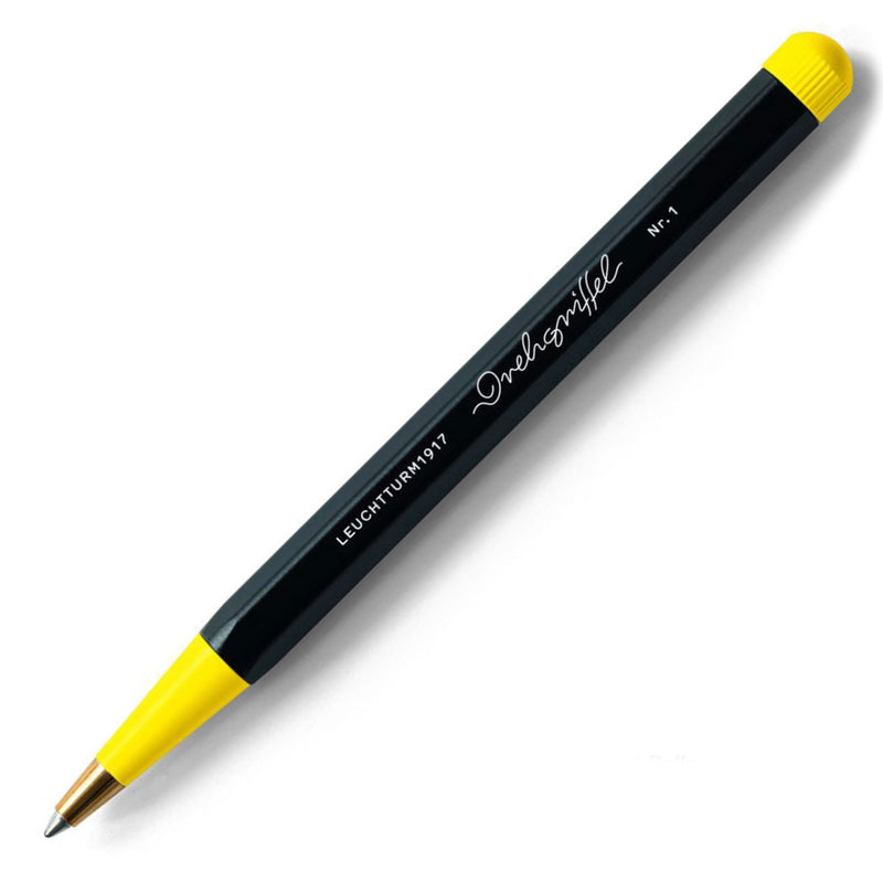 Drehgriffel No.1 Ballpoint Twist Pen - Royal Blue Ink (M) - Aluminium Barrel in Bauhaus Black / Lemon Yellow
