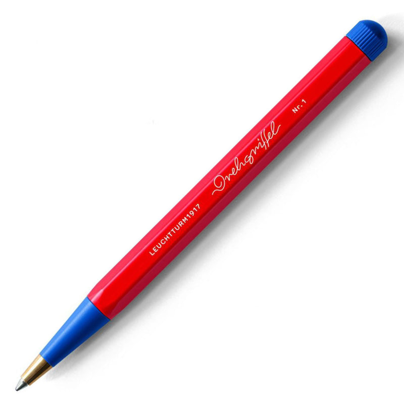 Drehgriffel No.1 Ballpoint Twist Pen - Royal Blue Ink (M) - Aluminium Barrel in Bauhaus Red / Royal Blue