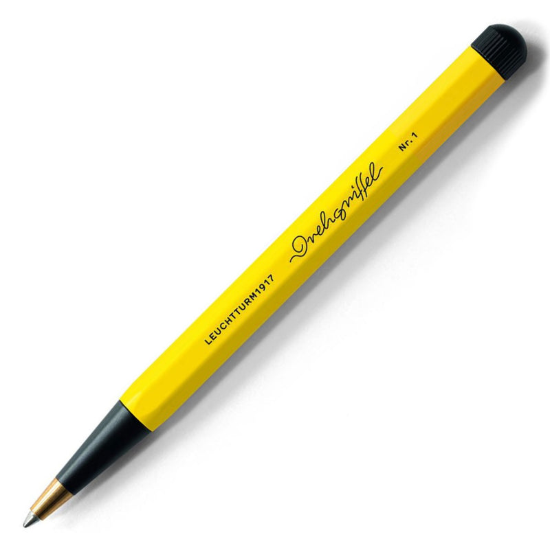 Drehgriffel No.1 Ballpoint Twist Pen - Royal Blue Ink (M) - Aluminium Barrel in Bauhaus Yellow / Black