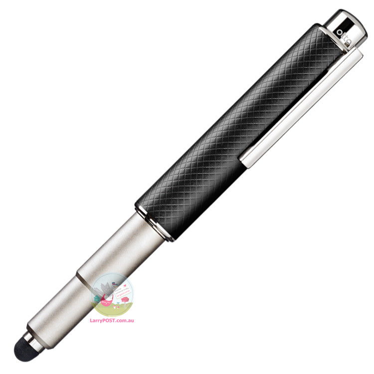 OTTO HUTT Design 05 - Ballpoint / Stylus Pen - Platinum Plated & Squared Guilloche - Black