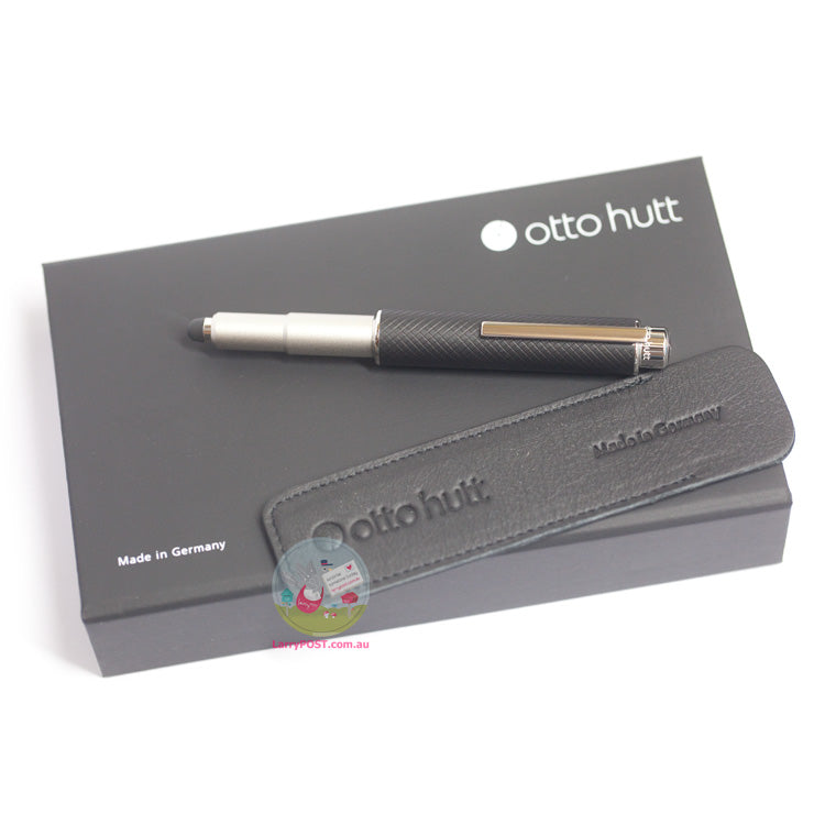 OTTO HUTT Design 05 - Ballpoint / Stylus Pen - Platinum Plated & Squared Guilloche - Black