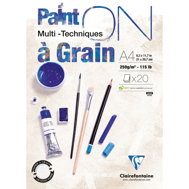 CLAIREFONTAINE Paint'On Mixed Media Pad (250gsm) - A4 - 40 Sheets - Grained