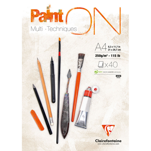 CLAIREFONTAINE Paint'On Mixed Media Pad (250gsm) - A4 - 40 Sheets - White