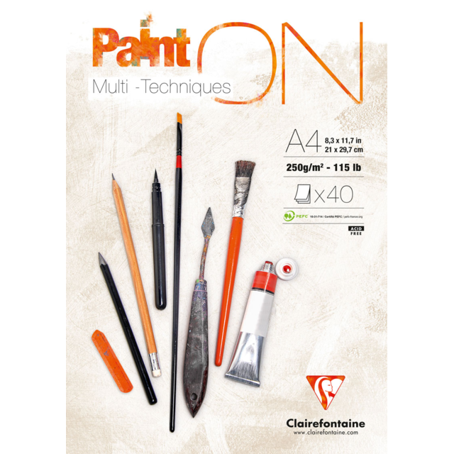 CLAIREFONTAINE Paint'On Mixed Media Pad (250gsm) - A4 - 40 Sheets - White