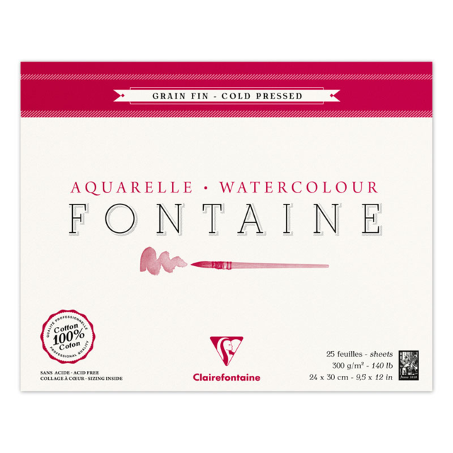 FONTAINE Watercolour Spiral Pad - Cold Press - 300gsm - 100% Cotton - 24 x 30cm - 12 Sheets