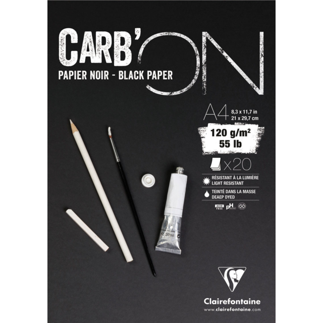 CLAIREFONTAINE Carb'On Mixed Media Pad (120gsm) - A4 - 20 Sheets - Black