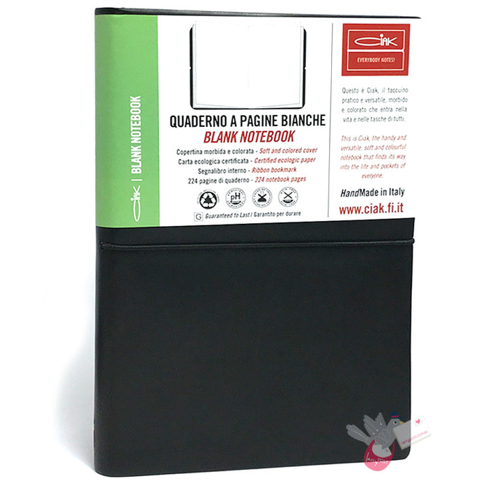 CIAK Soft Cover Leather Notebook - Large (A5) - Plain Page - Black