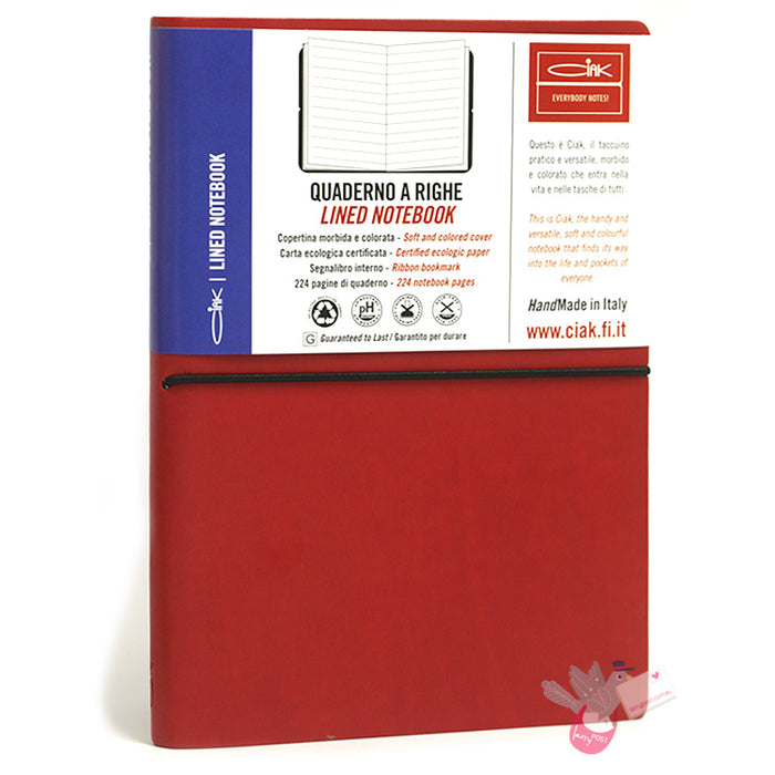 CIAK Soft Cover Leather Notebook - Large (A5) - Ruled - Red