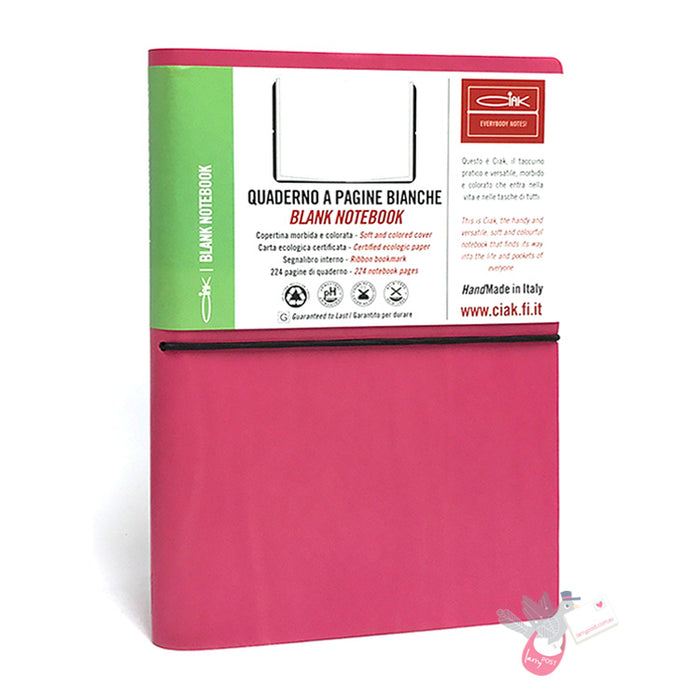 CIAK Bonded Leather Cover Notebook - Medium (B6) - Plain Pages - Pink