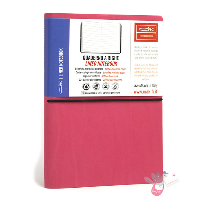 CIAK Bonded Leather Cover Notebook - Medium (B6) - Ruled Pages - Pink