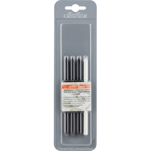 CRETACOLOR 5.6mm Artists Leads - 4-Pack - Charcoal & Chalk