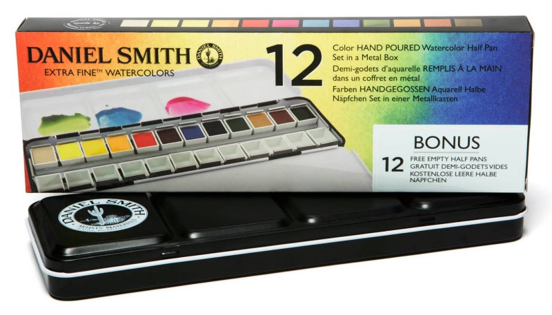 DANIEL SMITH Hand Poured Watercolour Half Pans Metal Box - 12 Colours