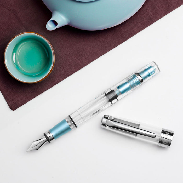 TWSBI Diamond 580AL Iceberg Fountain Pen - Clear with light blue/silver aluminium trim - Broad Nib