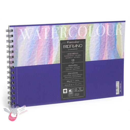 FABRIANO Studio Watercolour Spiral Pad - Cold Press - 300g - 25% Cotton - A4+ (24 x 32cm) - Landscape - 12 Sheets