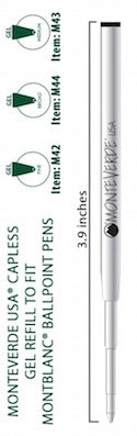 MONTEVERDE USA Capless Gel Refill (M422) to fit MONTBLANC Ballpoint - Pack of 2 - Blue - Fine