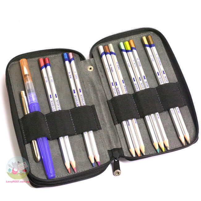 GLOBAL ART Canvas Pencil Case - Holds 36-48 Pencils - Black