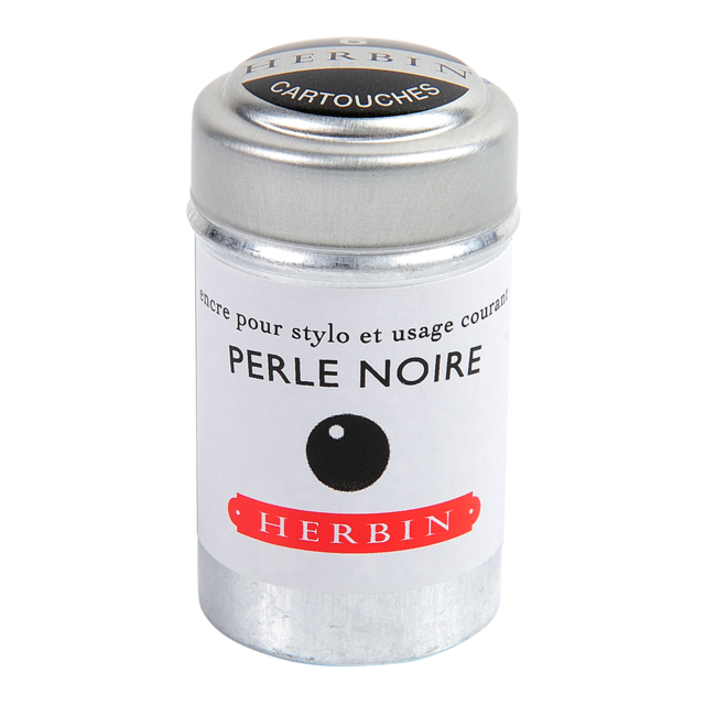 HERBIN Fountain Pen Ink Cartridge (38mm universal) - Tin 6 - Pearl Black