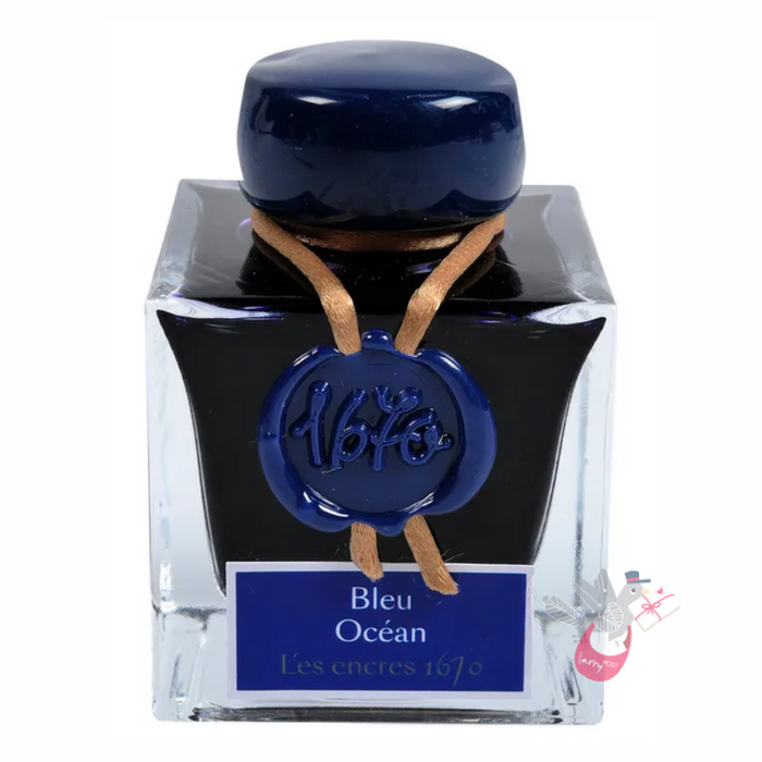 HERBIN Prestige 1670 (Shimmer) Fountain Pen Ink - 50mL - Bleu Ocean (Ocean Blue/Gold)