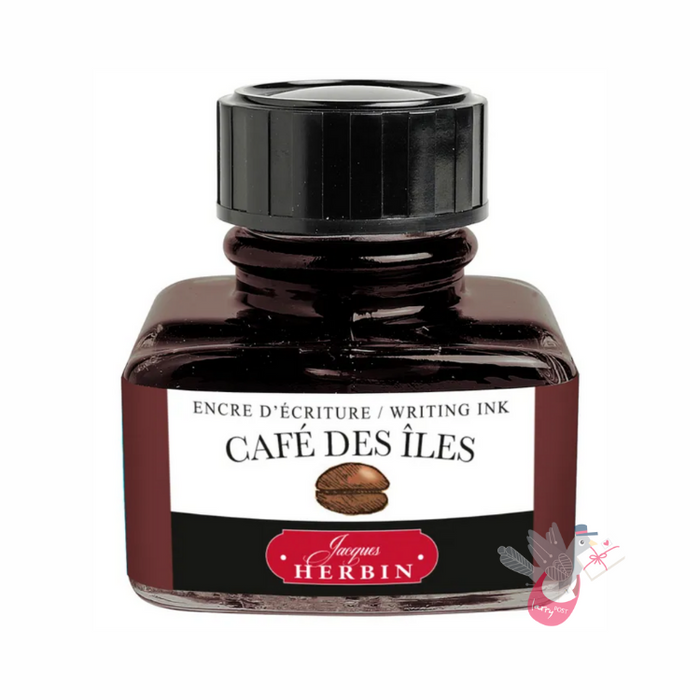 HERBIN "Jewel of Inks" Fountain Pen Ink - 30mL (with pen rest) - Cafe Des Iles (Island Coffee)