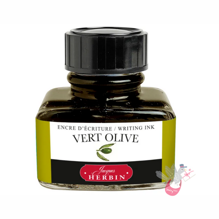 HERBIN "Jewel of Inks" Fountain Pen Ink - 30mL (with pen rest) - Vert Olive (Olive Green)