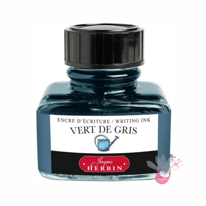 HERBIN "Jewel of Inks" Fountain Pen Ink - 30mL (with pen rest) - Vert de Gris (Green Grey)