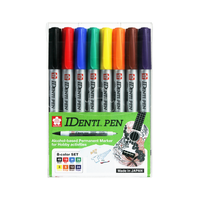 SAKURA Identi-Pen Permanent Marker - Dual Tip (1.0mm / 0.4mm) - Colours - Set 8