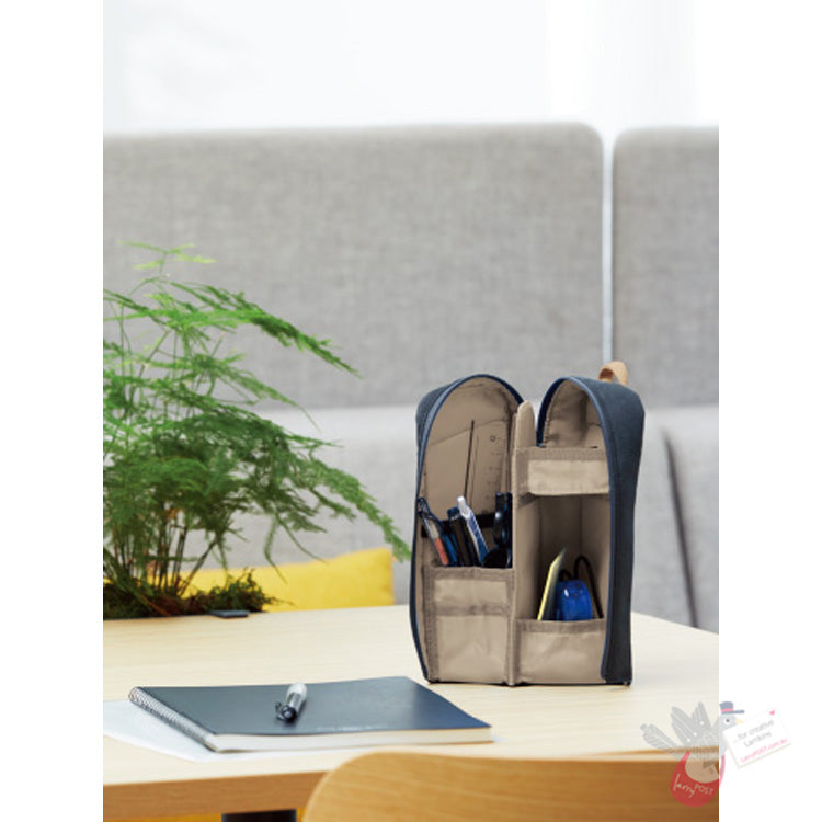 KOKUYO Neocritz Shelf Stand Up Pencil Case - Midnight Blue/Taupe