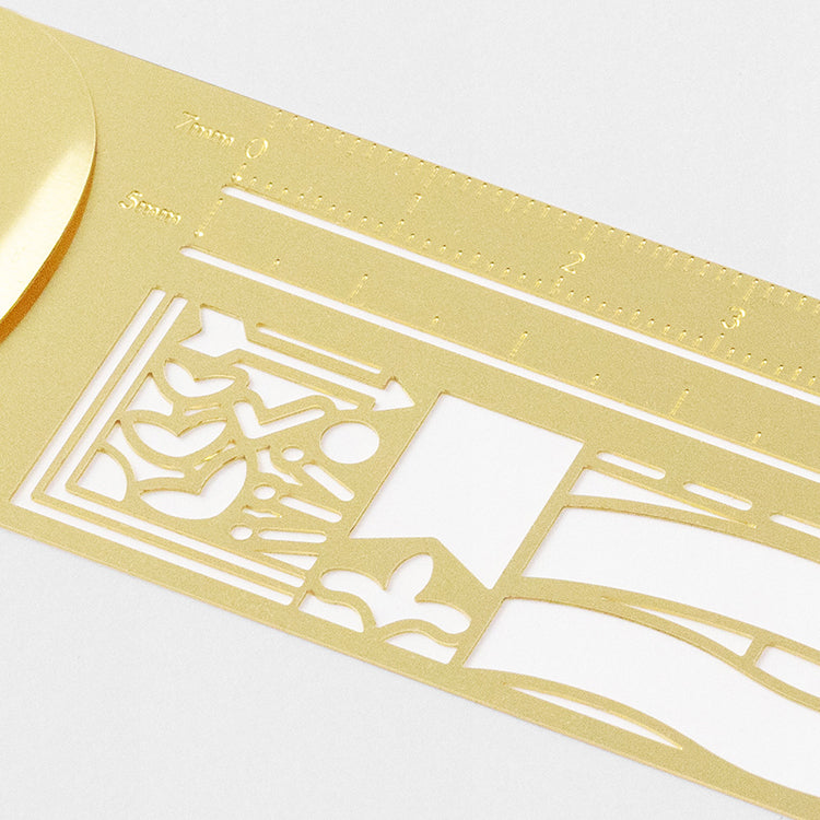 MIDORI - Clip Ruler - 10cm - Brass - Decorative Pattern