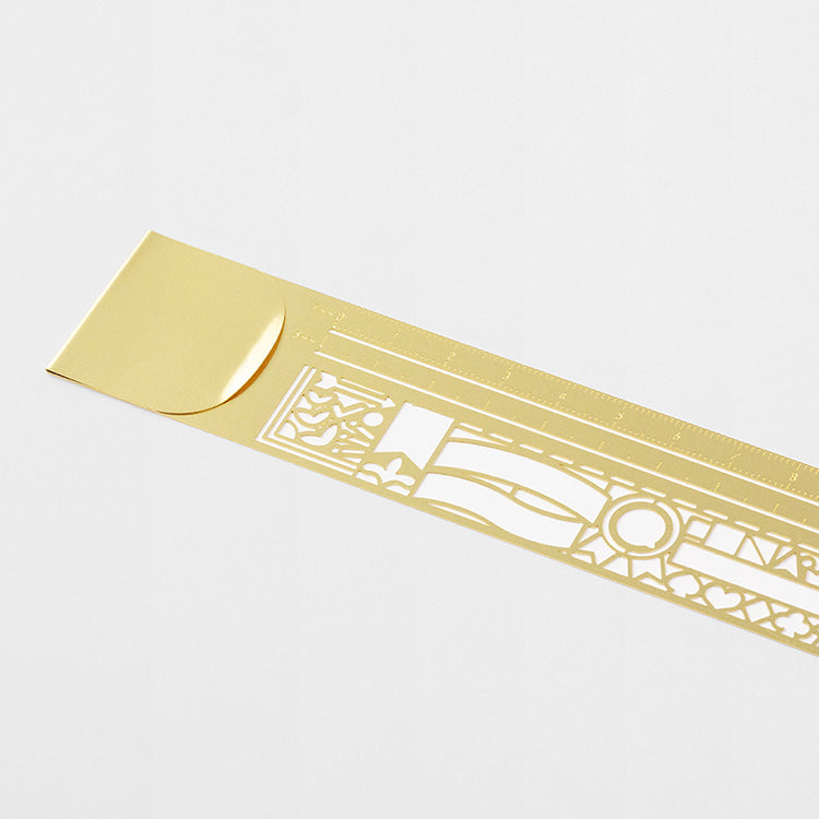 MIDORI - Clip Ruler - 10cm - Brass - Decorative Pattern