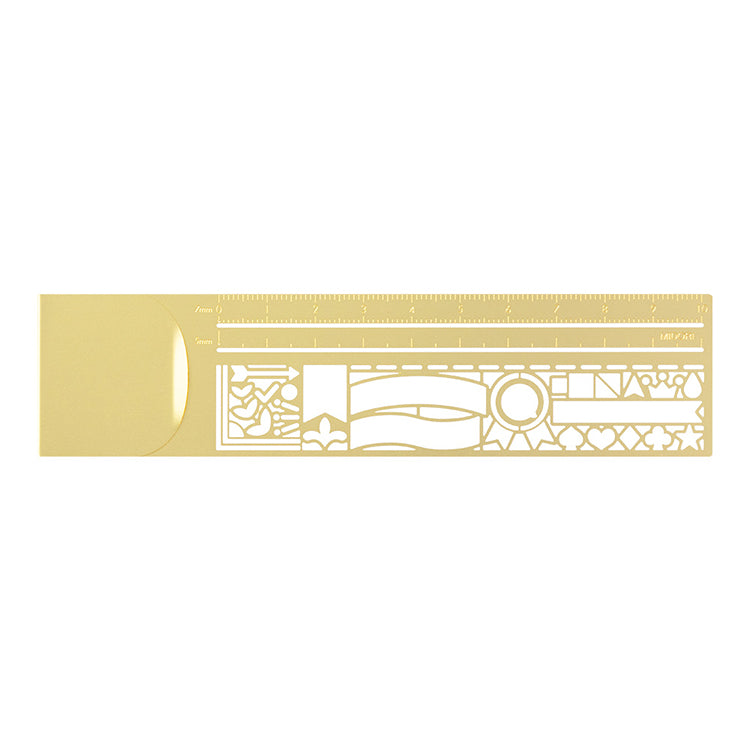 MIDORI - Clip Ruler - 10cm - Brass - Decorative Pattern