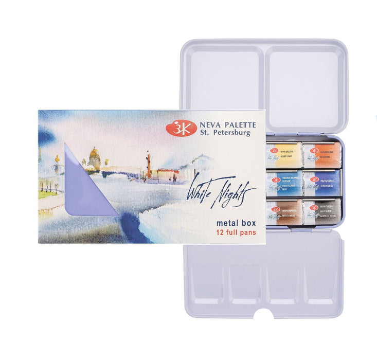 WHITE NIGHTS Artists' Watercolours Metal Set - 12 Full Pans
